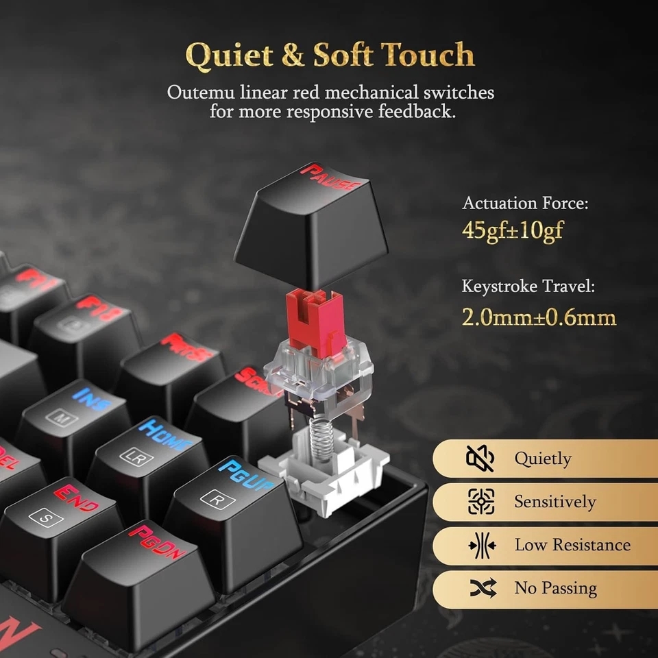 K552 Mechanical Gaming Keyboard, 87-Key Compact, LED Keyboard - Black - Image 4 of 4