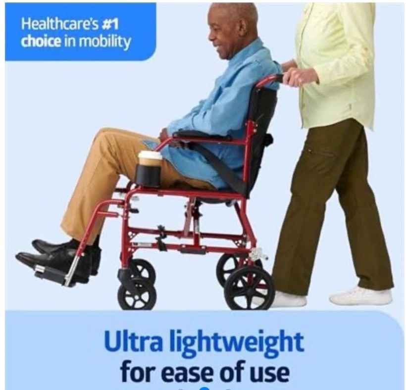 "Silla de ruedas de transporte plegable Medline ultraligera de 19""" Foto 2 de 3