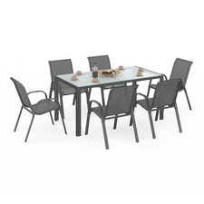 Salon de jardin MADRID table 150 CM et 6 chaises empilables gris anthracite plat