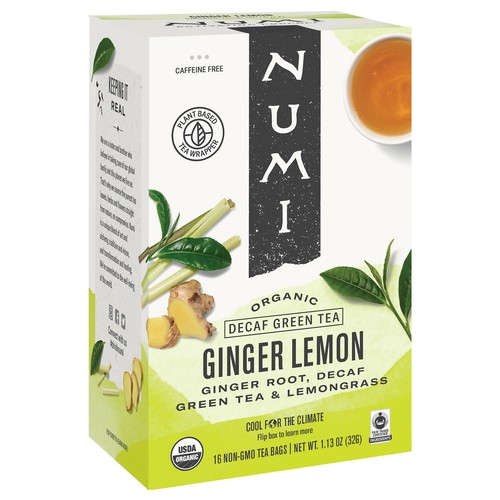 Numi Decaf Ginger Lemon Organic Green Tea 16 Count Fair Trade Certified Tea - Picture 1 of 1