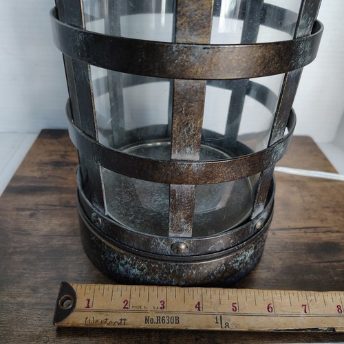 Rustic Barn Metal Table Lamp Farmhouse Forge Cage Glass Industrial Beekman 1802 - Picture 4 of 24