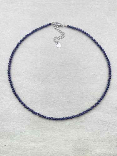 2MM Blue Sandstone Faceted Round Gemstone Beaded Minimalist Women Necklaces 24" - Picture 10 of 12