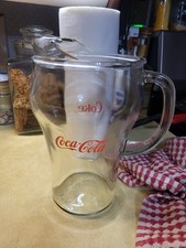 Vintage Coca-Cola Coke Heavy Glass Pitcher Red Letters ~ 9.5" Tall