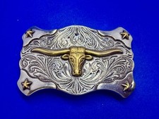 Texas Star Longhorn Cow Bull Head Steer Western Style For 1.25" Belt Buckle
