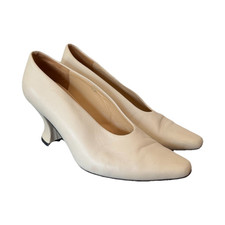 Via Spiga Ivory Leather Square Toe Pumps Block Heel Slip-On Women's US 7 B