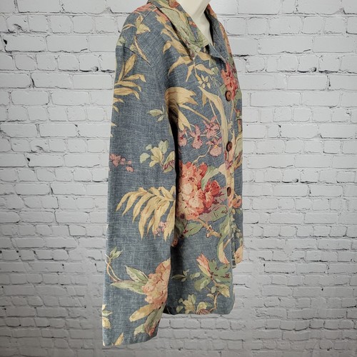 VTG Coldwater Creek Blue Floral 100% Cotton Lightweight Jacket USA Made Size XL - Picture 16 of 17