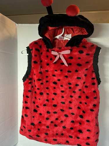 Girls Plush Lady Bug Costume Sz 4-6 Pullover Sleeveless Hoodie One Piece - Picture 3 of 6