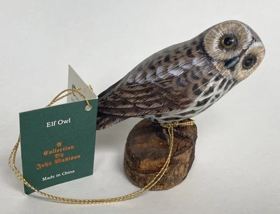 Vintage John Madison Hand Painted Elf Owl Wood Sculpture New 3”x 3” - Image 1 of 4