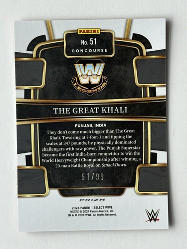 2024 Panini Select WWE Legends The Great Khali /99 Red Wave Concourse #51 - Picture 2 of 3