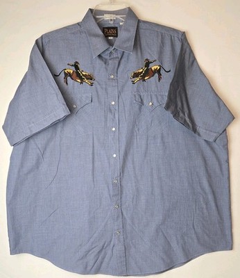 Plains Western Wear Big Man Bull Rider Embroidered Pearl Snap Short Sleeve 2XL 