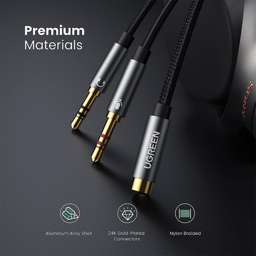 UGREEN AV140 2x Dual 3.5mm Male to 3.5mm Female Audio & Mic Headphone Y Splitter - Picture 4 of 9