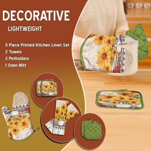 Lobyn Value Packs: Bright Sunflower 5-Piece Kitchen Set – 2 Soft Sunflowers - Picture 2 of 7