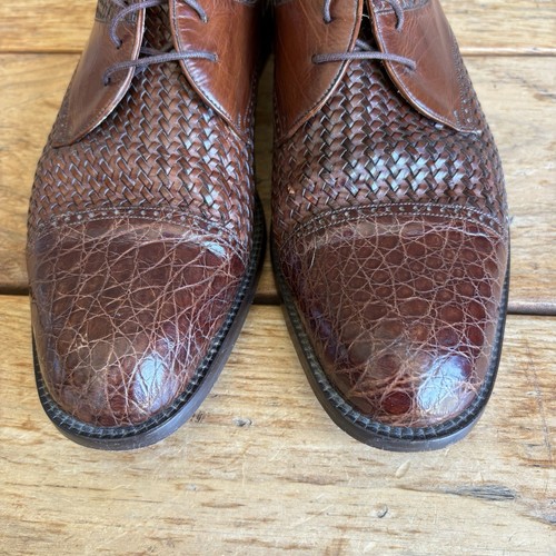 Mezlan Salinas Krokodil Kappe Zehe geflochten braun Leder Derby elegante Schuhe Größe 11M - Bild 2 von 15