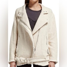 IRO Jacket XS Biker Tweed Moto Cream Ivory Boucle Full Zip Dorothea FR 34