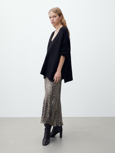 Massimo Dutti Blue Brown Animal Print Slip A-line Satin Midi Skirt K14 EU42  L - Picture 17 of 23