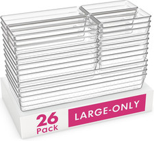Criusia 26 Pack Large Clear Plastic Drawer Organizer Bins -5 Size Heavy Duty Acr