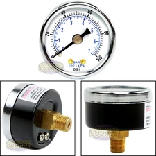 1/8" NPT Air Pressure Gauge 0-100 PSI Back Mount 1.5" Face Black Steel Case