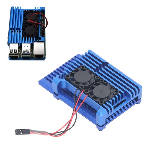 Blue Aluminum Alloy Case With Heatsink Cooling Fan For Pi4 Motherboard Good - Afbeelding 12 van 23
