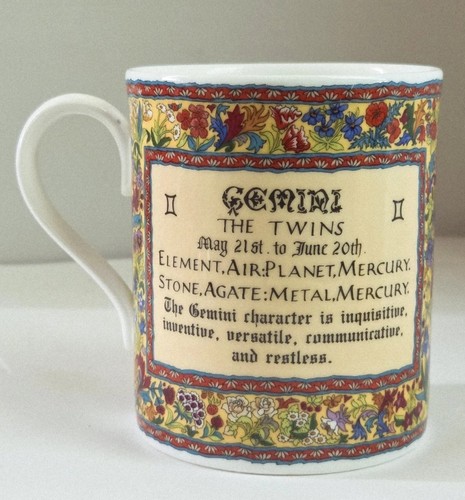 Tazza vintage Royal Worcester ZODIAC GEMELLI Fine Bone China 35/8" gemelli astrologia 1991 - Foto 2 di 10