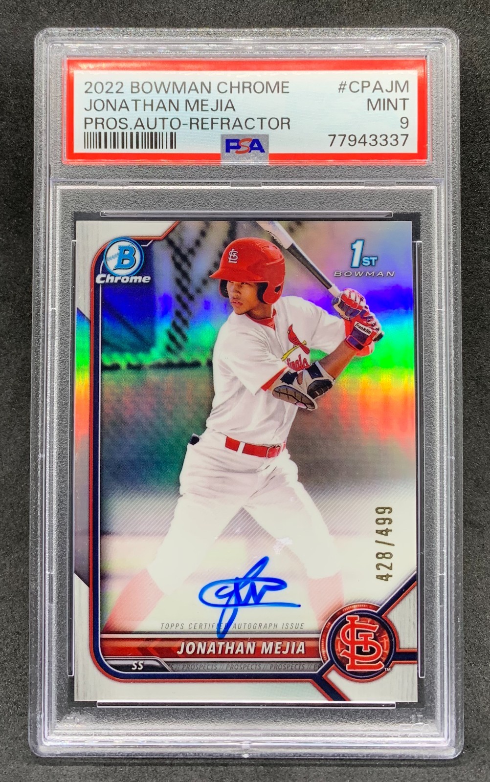 2022 Bowman Chrome JONATHAN MEJIA Cardinals Refractor 1st Auto SP 499 Mint PSA 9