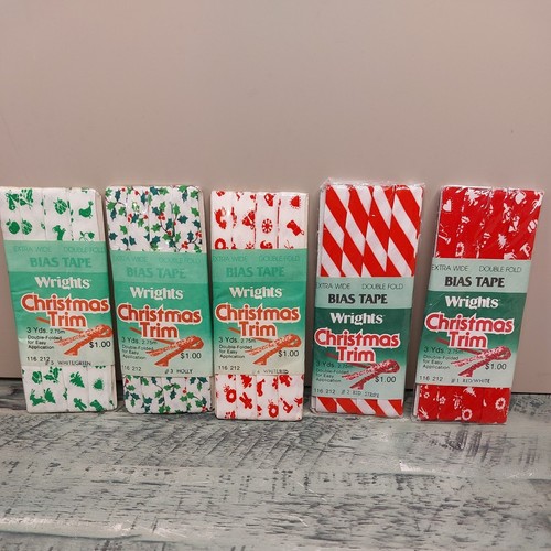 Lot Of 5 Vintage Packages Of Wrights Christmas Trim Bias Tape Extra Wide 1979