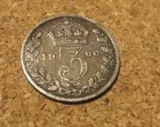 1900 VICTORIA SILVER THREEPENCE ( .925 Silver ) British 3d Coin.