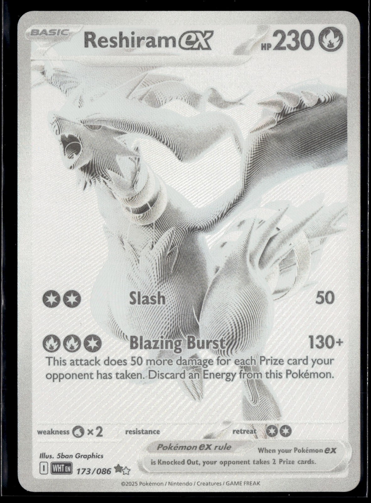 Reshiram ex 173/086 WHT Black Rare FA White Flare English Pokemon Card (LP)
