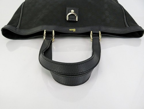 Auténtico Bolso de Mano GUCCI Negro GG Lona y Cuero Abbey Cartera #61630 - Imagen 11 de 18