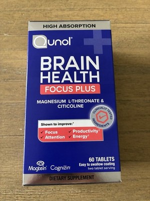 Qunol Brain Health Focus Plus High Absorption  60 Tablets Exp: 04-2027 NEW