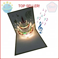 Akeydeco 3D Pop Up Birthday Cards,Warming LED Light Birthday Cake Music Happy Bi
