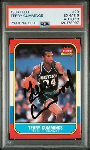1986 Fleer AUTOGRAPH Terry Cummings Signed RC #20 PSA 6 PSA/DNA Auto. 10 - Picture 1 of 2