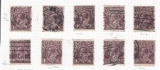 1913-36 KING GEORGE V HEADS 1 1/2d SET 10 PRE-DECIMAL STAMPS WITH VARIATIONS #26