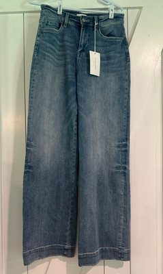 NWT Flying Monkey Black Label Wide Leg High Rise Raw Hem Blue Jeans F5391 Sz 28