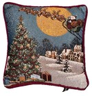 Portofino Tapestry Christmas Throw Pillow Santa Reindeer Gold Thread 12” Square