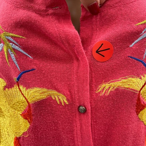 Soft Surroundings Cardigan Sweater Women L Pink Embroidered Crane Button READ - Picture 3 of 11