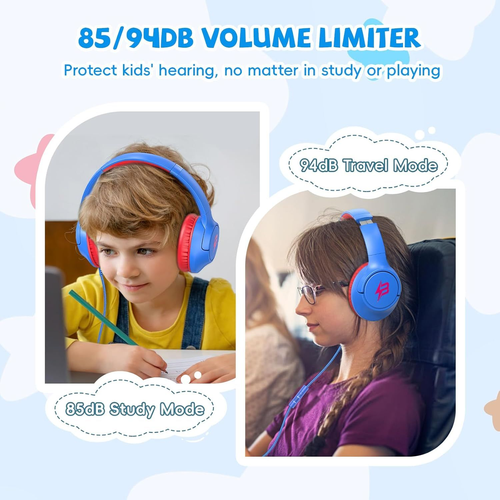 Kids Headphones with Cord for School, 85/94dB Volume Limit, Wired Blue - Picture 3 of 7
