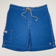 Polo Ralph Lauren Swim Shorts Men Large Blue Lined Nylon Blend Drawstring Pony