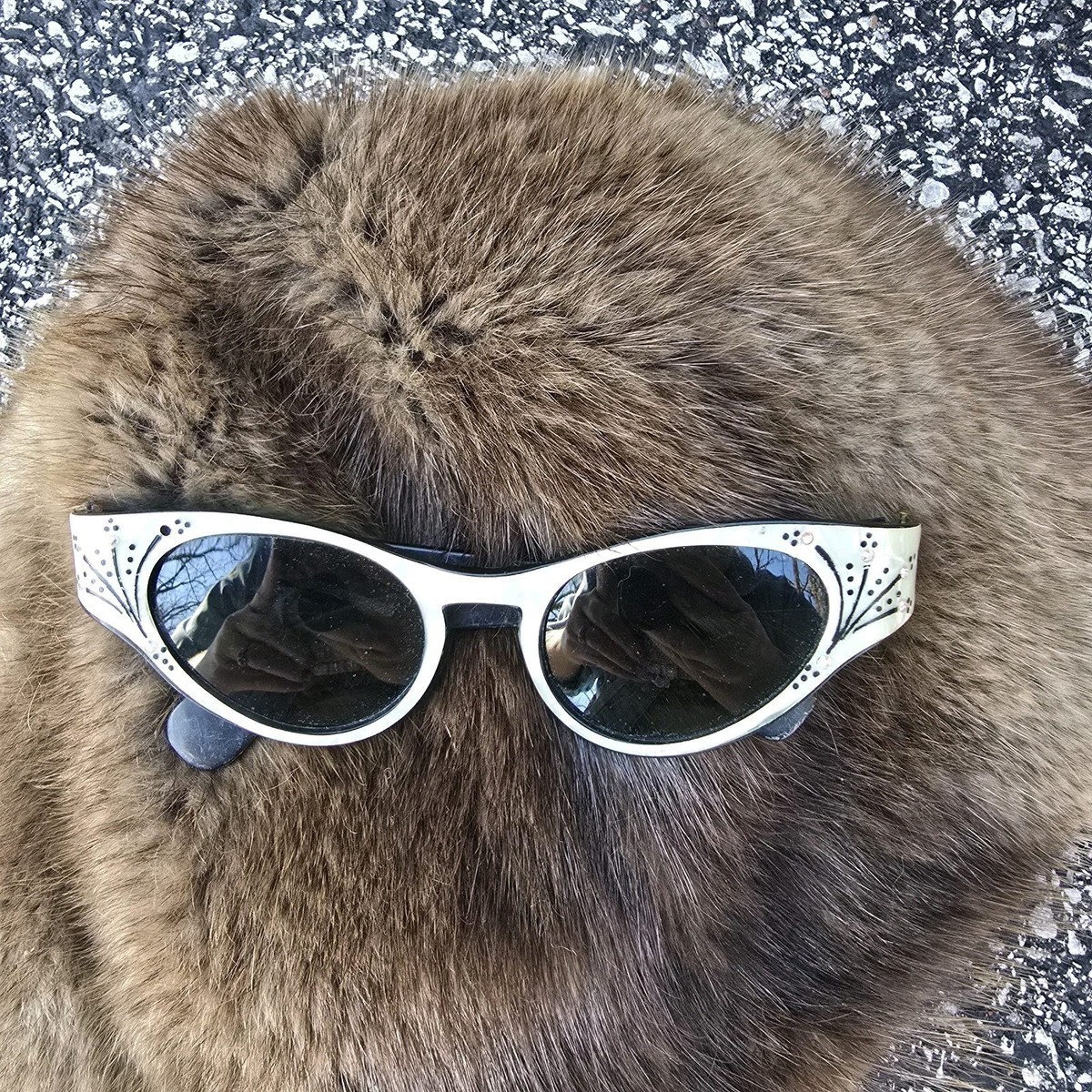 VTG 1950s Cat Eye Sunglasses Mid Century Shuron Pearl Rhinestone