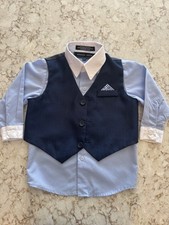 Andrew Fezza Blue Buttom Up Shirt w/Navy Vest Boy 18 Months