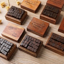 28-teiliges Alphabet Gummistempelset Vintage Holz Basteln Karten Scrapbooking