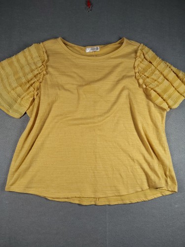 Retrology Womens Top Size 2X Yellow Stretch Short Sleeve Fall Fashion Blouse