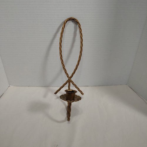 Vintage gedreht Gold Metall Kerzenständer Halter Wandleuchter Paar Antik Stil