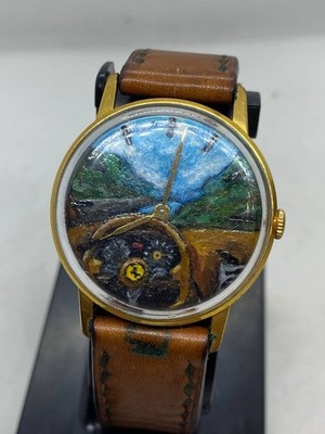 Vintage USSR Raketa 2603 Mens Watch Custom Sport Car Dial Gold Plated 16J
