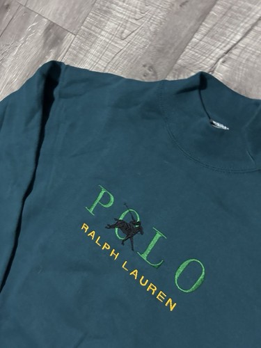 VTG 80s Polo Ralph Lauren Sweatshirt Mockneck Embroidered Crewneck Size Large - Picture 2 of 6