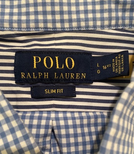 Polo Ralph Lauren Gingham & Stripe Patchwork Camicia L/S Bottone Slim Fit Tg L - Foto 3 di 15