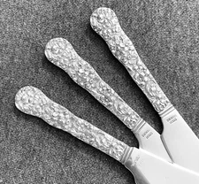 3 STIEFF Chrysanthemum Sterling Flat Handle Butter Spreaders (HEAVY)