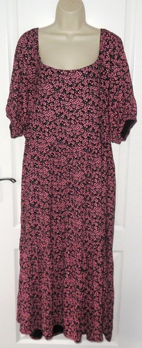 Langes Damenkleid🦋YOURS🦋 schwarz rosa Stretch Jersey müde Größe 26/28