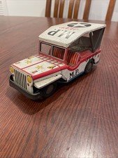 Vintage Usagiya Toy Tin Litho M.P. Jeep Friction Military Police 1960s Japan