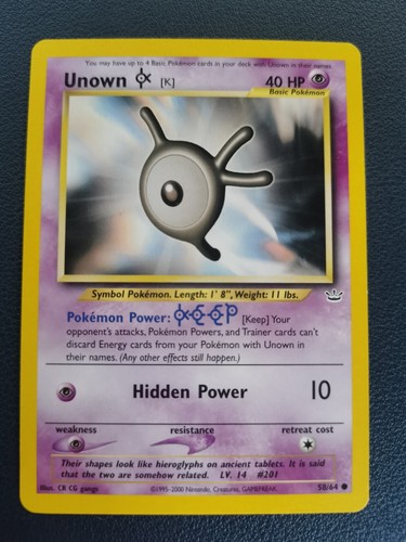 Pokemon Card Unown K 58/64 Neo Revelation Common WOTC