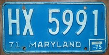 Vintage 1971 Maryland License Plate CH 3603 Blue & White Expired Plate